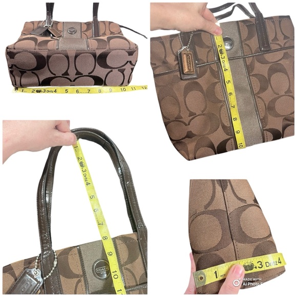 Coach Signature Stripe Khaki Gold Tote Bag Canvas & Patent Leather w/ Hang Tags - Picture 14 of 14